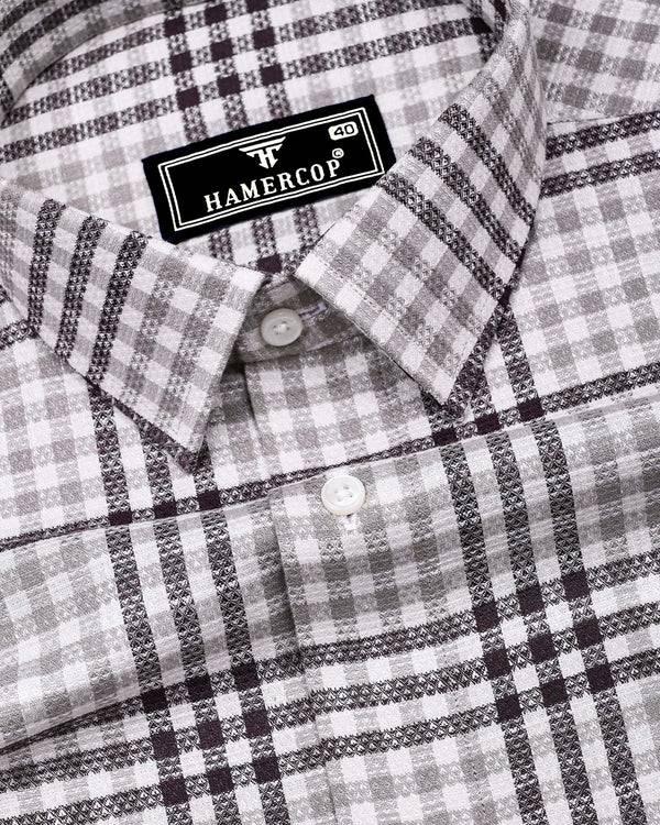 Pinot Wine With Gray Dobby Amsler Check Cotton Shirt