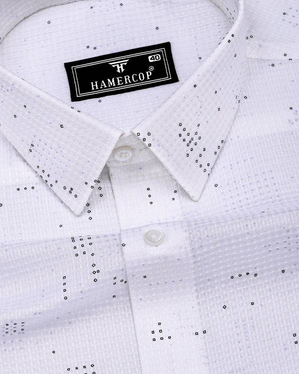 Flores White Dot Printed Dobby Cotton Waffle Check Shirt