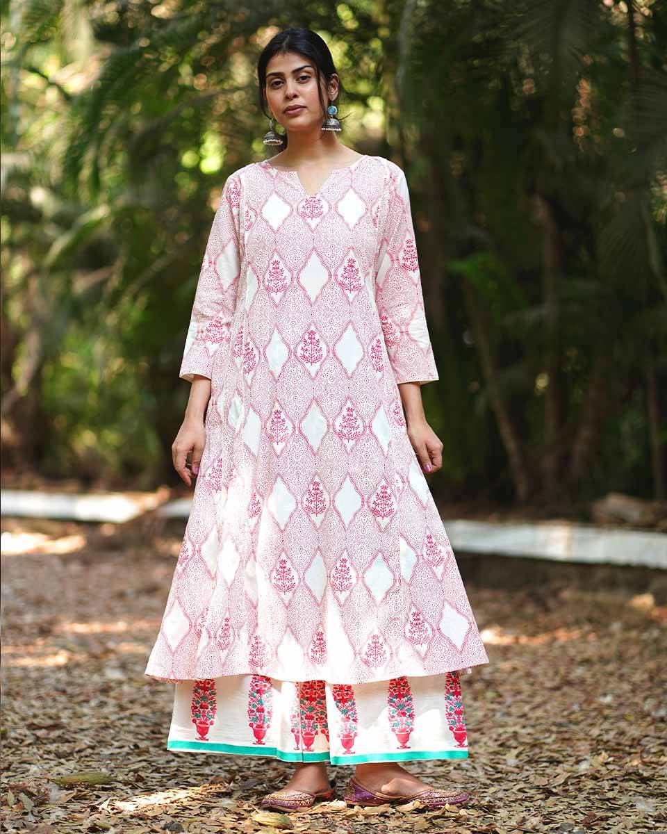 Sunflower’s Sheen Blush Pink Block printed Kurti - MMG