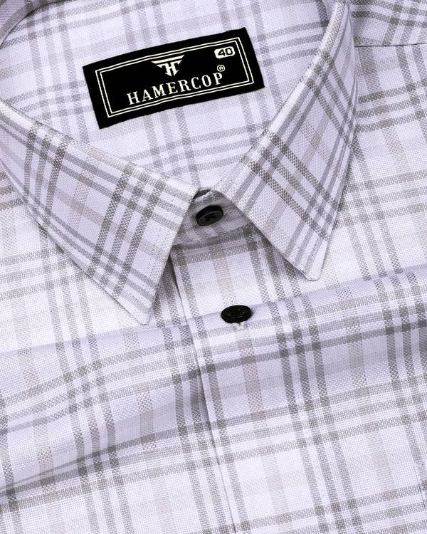 Gray With White Check Dobby Cotton Shirt