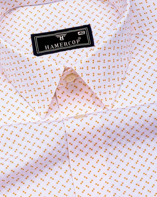 Marmic Orange With White Printed Formal Cotton Shirt