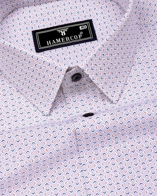 Stivor White With Blue Printed Formal Cotton Shirt