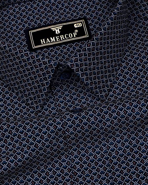 Stivor Blue With White Printed Formal Cotton Shirt