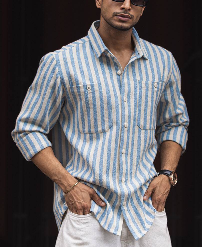 Blue And White Stripes Regular Fit Full Sleeves Shirt Buy @ ₹799