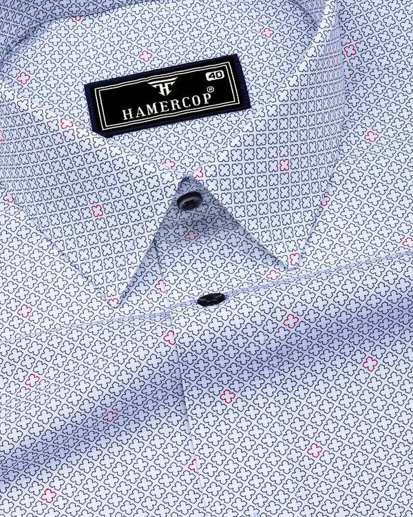 Tongren Blue With White Printed Cotton Shirt