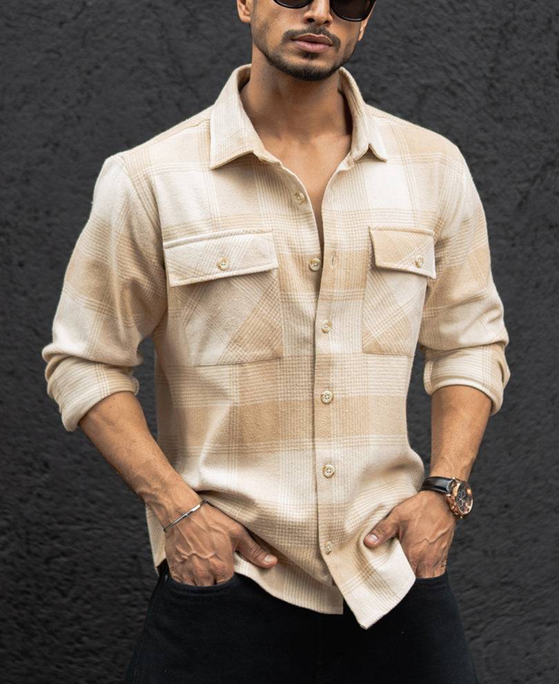 Light Beige Structured Regular Fit Full Sleeves Shirt Buy @ ₹1099