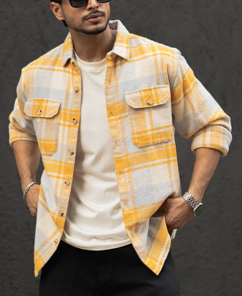 Mustard And Off-White Checks Regular Fit Full Sleeves Shirt Buy @ ₹999