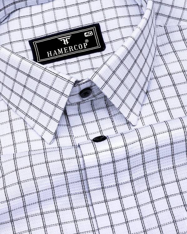 Quba White With Black Waffle Dobby Check Shirt