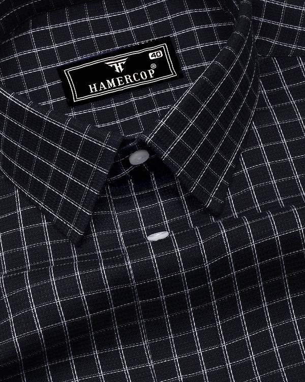 Quba Black With White Waffle Dobby Check Shirt