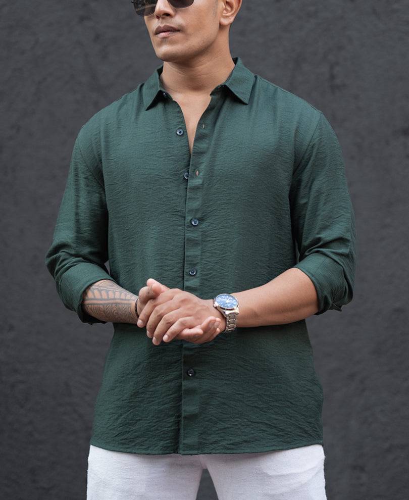 Dark Green Regular Fit Full Sleeves Shirt Buy @ ₹999