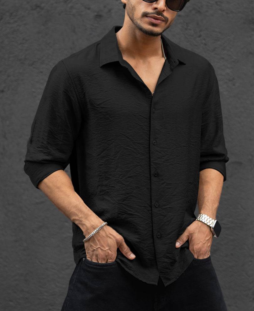 Plain Black Regular Fit Full Sleeves Shirt Buy @ ₹999