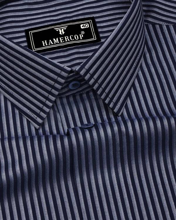 Tossida Blue With White Stripe Premium Cotton Shirt