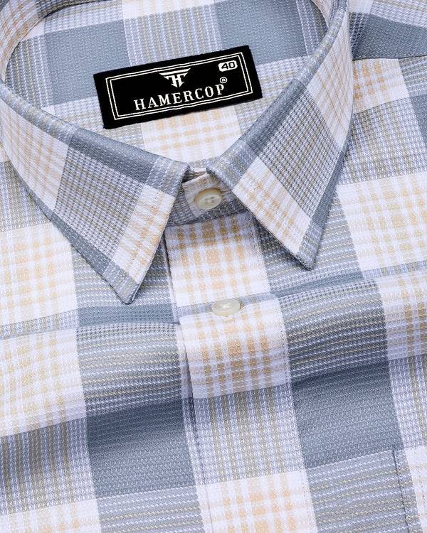 Vogar Gray With Cream Waffle Dobby Check Shirt