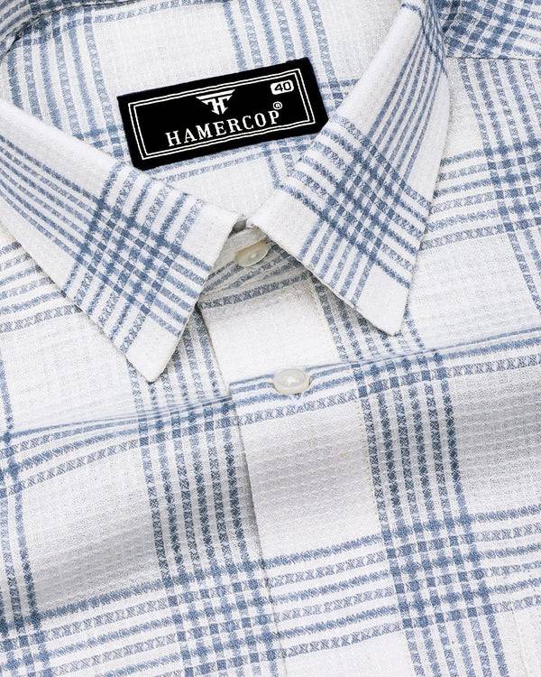 Zip White With Gray Waffle Dobby Check Shirt