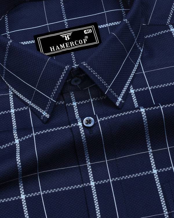Submarine NavyBlue Dobby Check Premium Giza Shirt