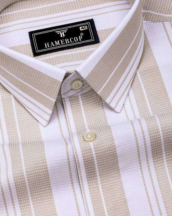 Litlin Cream With White Waffle Stripe Dobby Cotton Shirt