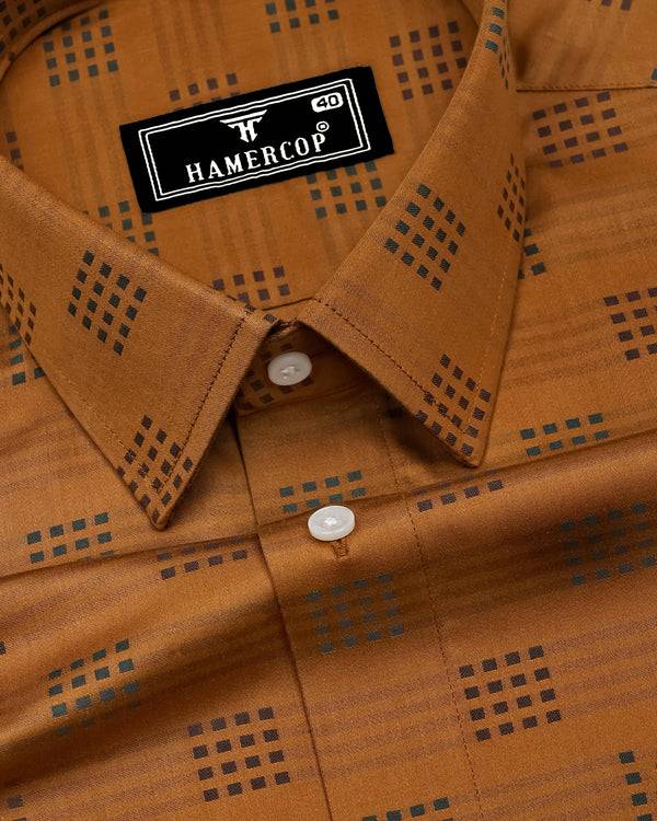 Catechu Mustard Jacquard Texture Premium Giza Shirt