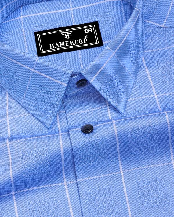 Lunar Blue With White Dobby Check Premium Giza Shirt