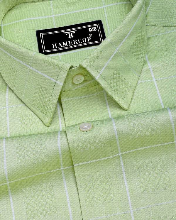 Lunar Green With White Dobby Check Premium Giza Shirt