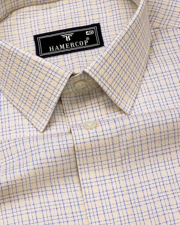 Edessa Cream With Blue Formal Check Premium Giza Shirt