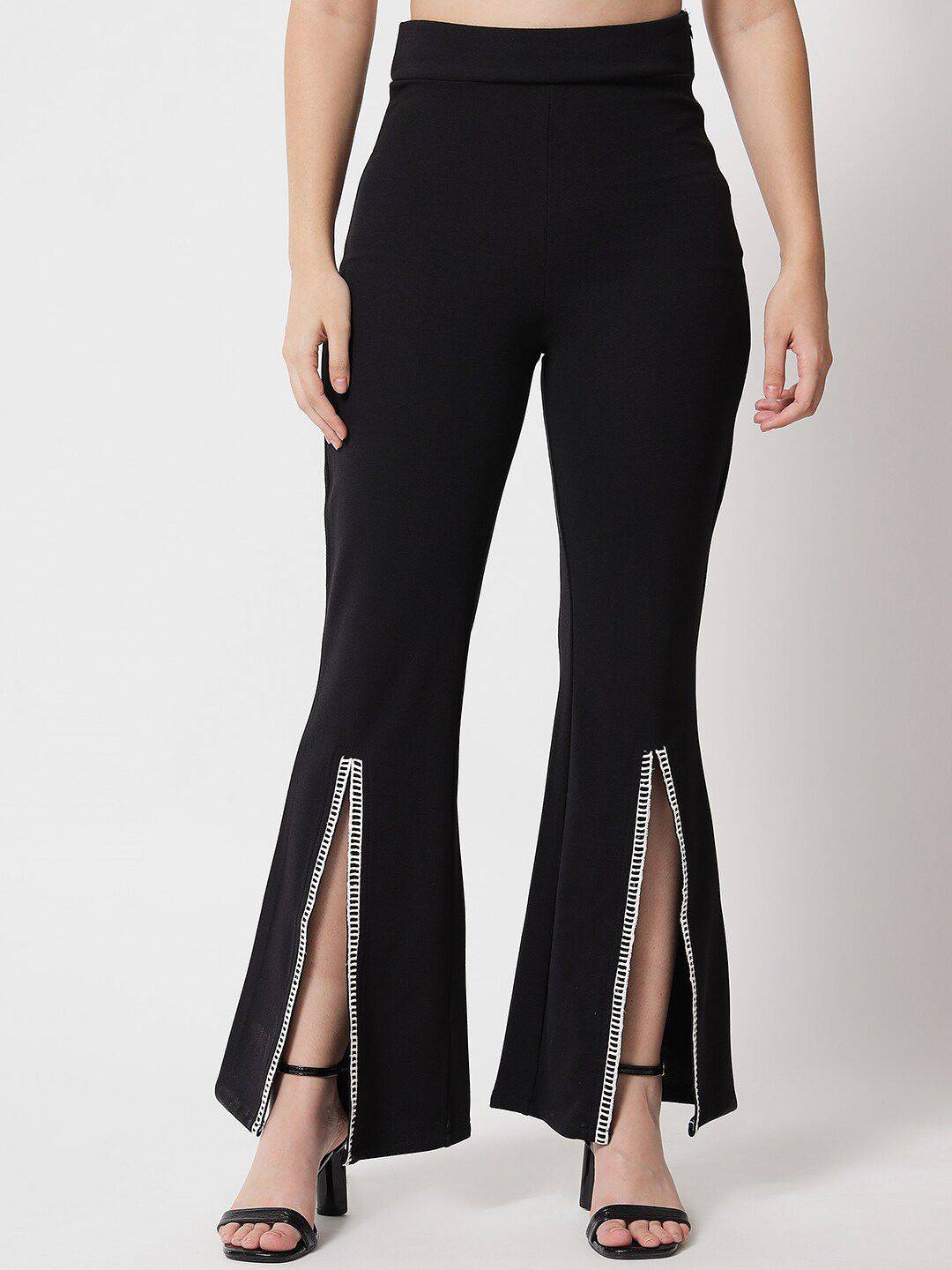 Kotty Women Black Relaxed Flared High-Rise Easy Wash Trousers