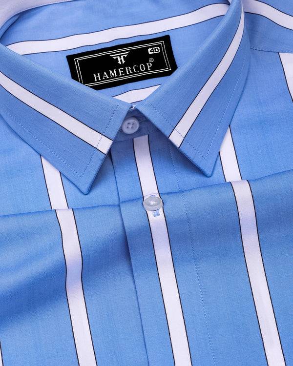 Tibet Blue With White Stripe Designer Cotton Shirt