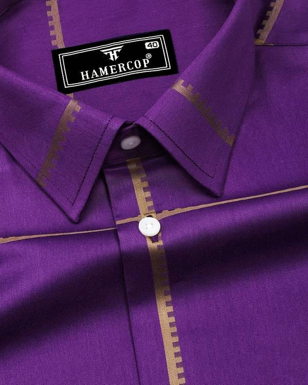 Glossy Purple With Golden Jacquard Broad Check Premium Shirt
