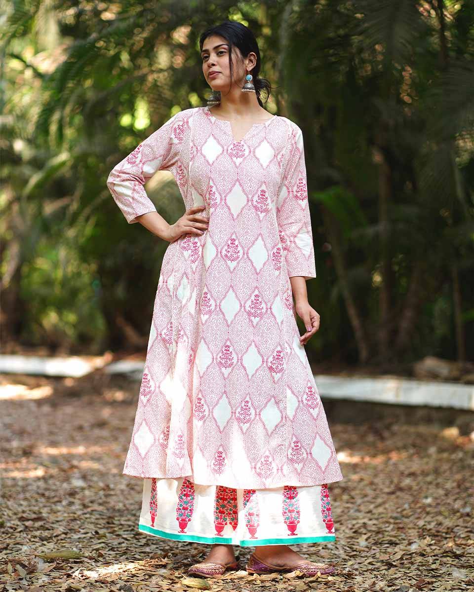 Sunflower’s Sheen Blush Pink Block printed Kurti - MMG