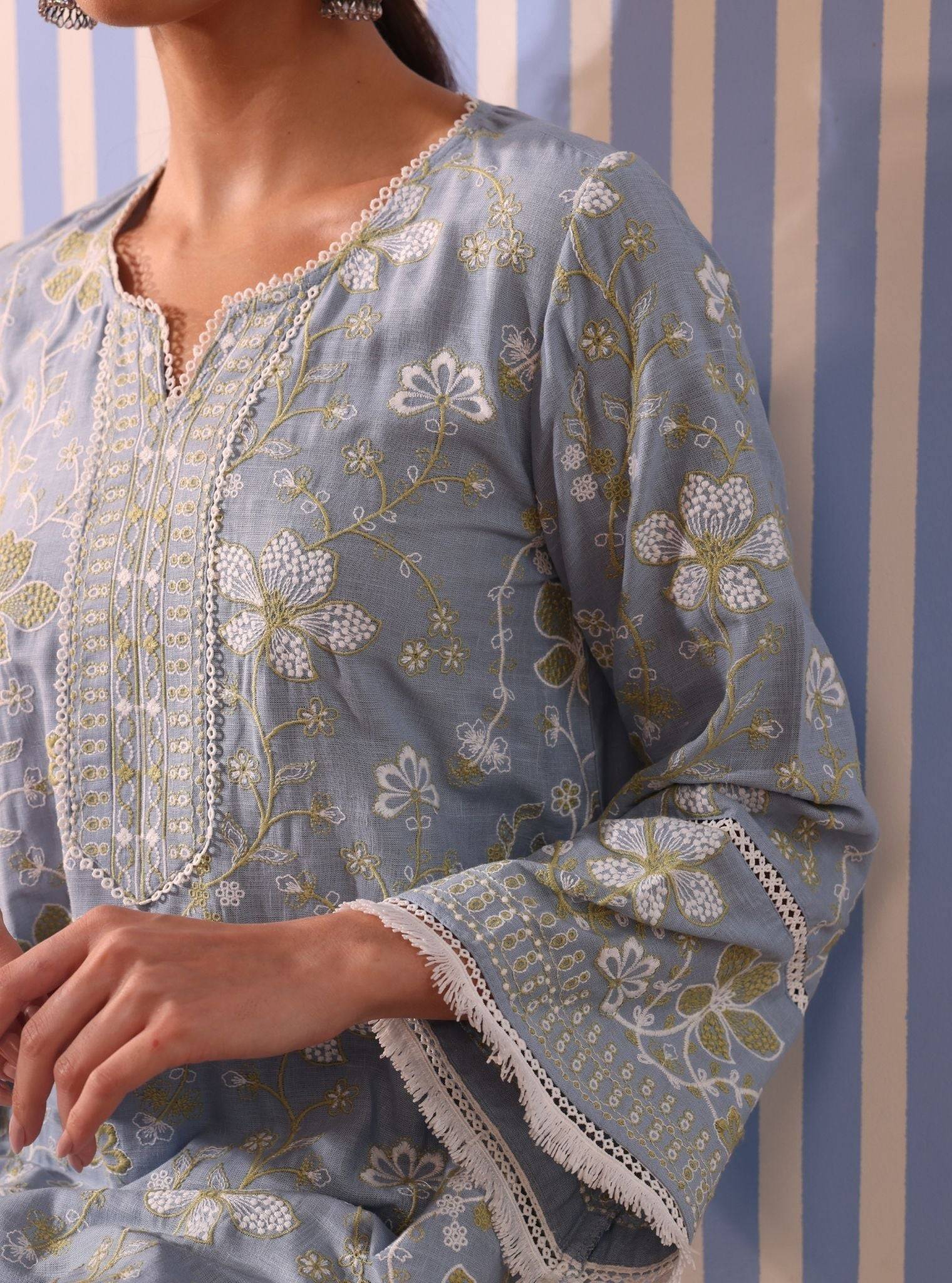 Vania Linen Light Blue Kurta Set