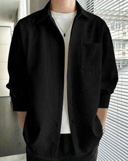 Full Sleeve Imported Waffle Men’s Black Shirt