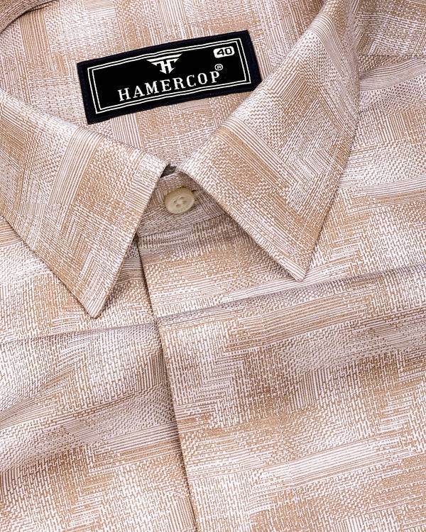 Wuhan Cream White Printed Formal Cotton Shirt