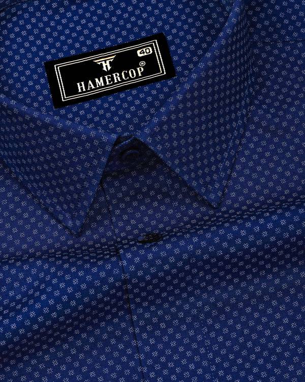 Cristos Blue With White Printed Formal Cotton Shirt