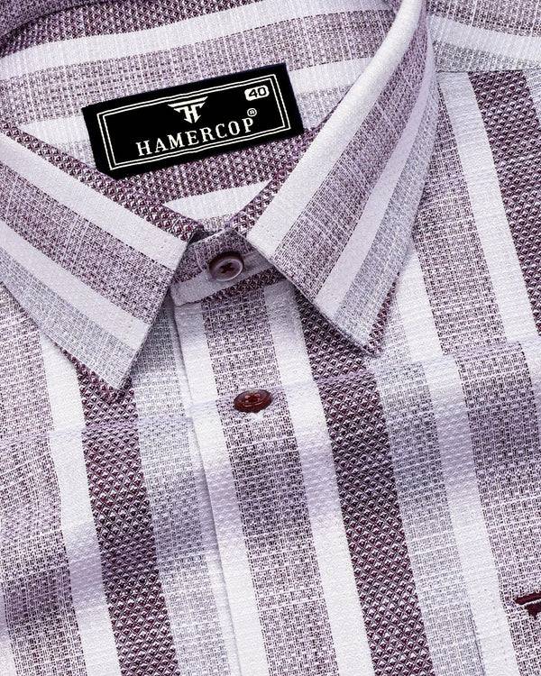 Brunoy Burgundy With Gray Dobby Stripe Cotton Shirt
