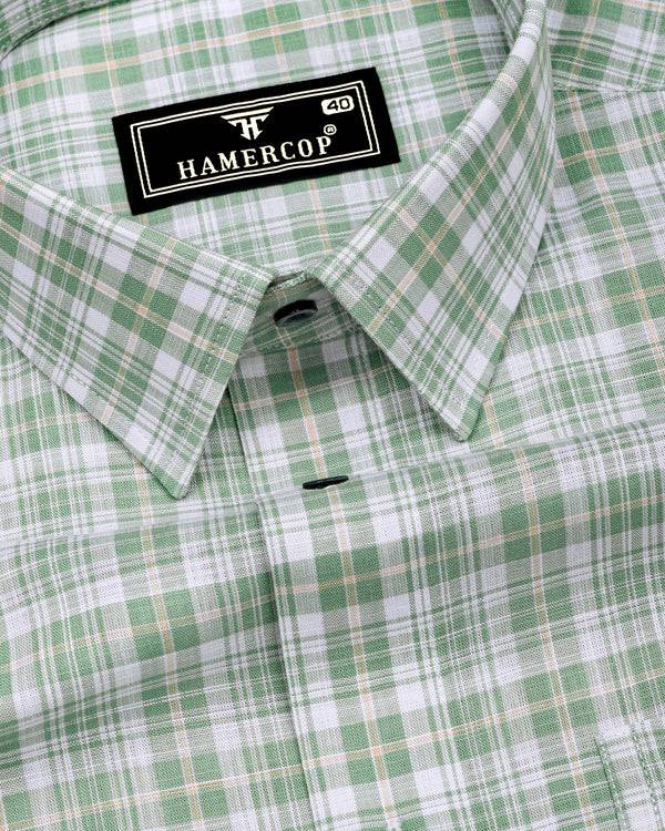 Velis Green With White Check Linen Cotton Formal Shirt