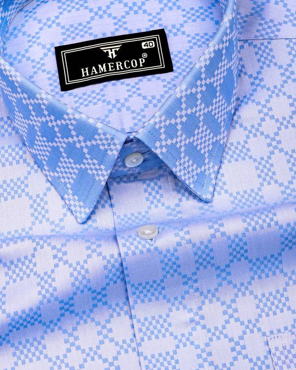 Maxican Blue Jacquard Textured Designer Cotton Shirt