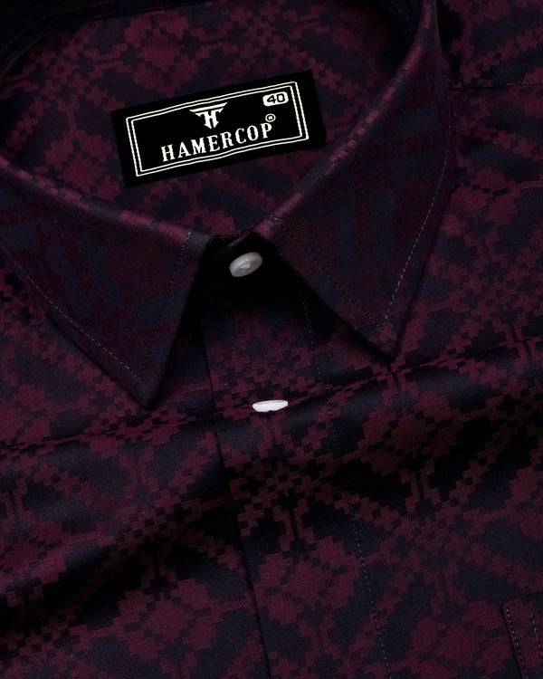 Topeka Maroon With Black Jacquard Textured Cotton Shirt