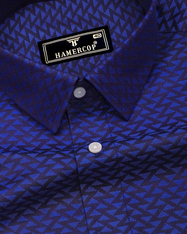 Ink Blue Jacquard Textured Cotton Shirt