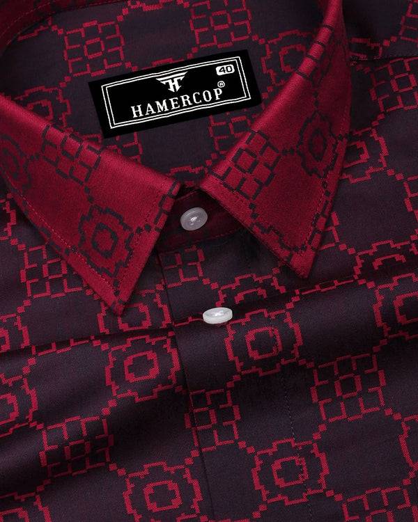 Lewis Maroon Jacquard Textured Designer Cotton Shirt
