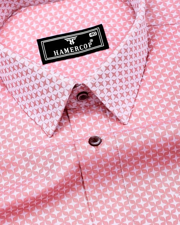 Peach Blush With White Jacquard Textured Designer Shirt