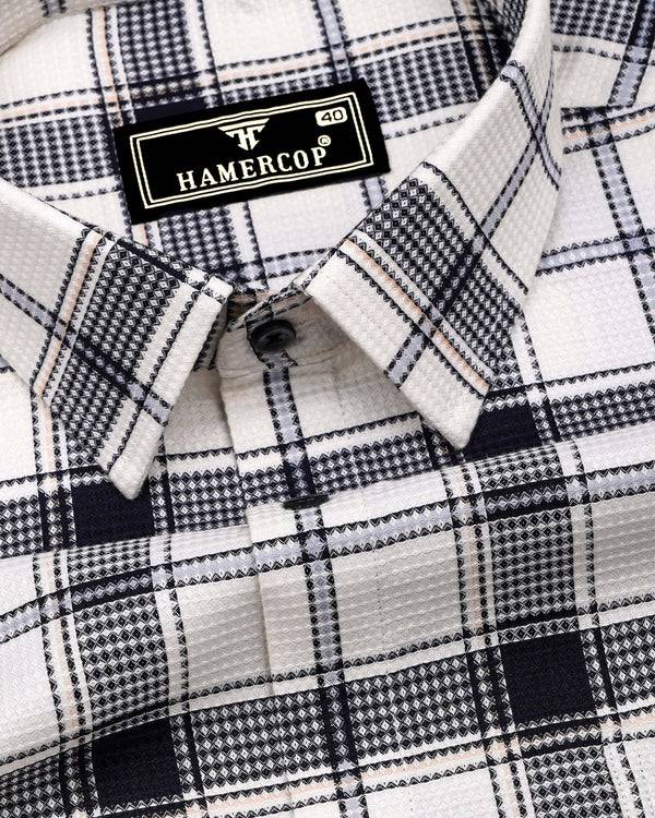 Domira White With Blue Waffle Dobby Check Shirt