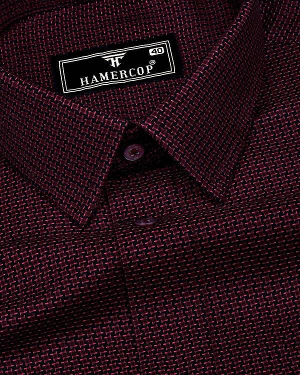 Burnt Burgundy With Black Houndstooth Dobby Cotton Shirt