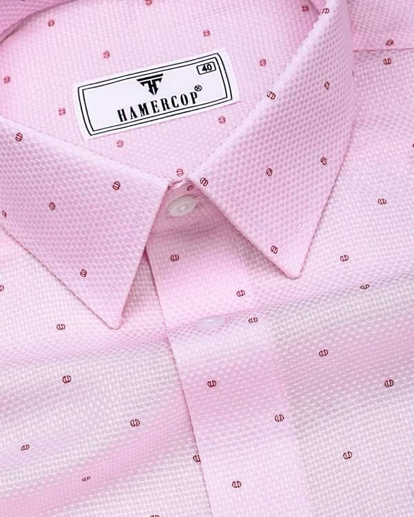Jelly Pink With Wine Printed Dobby Cotton Shirt