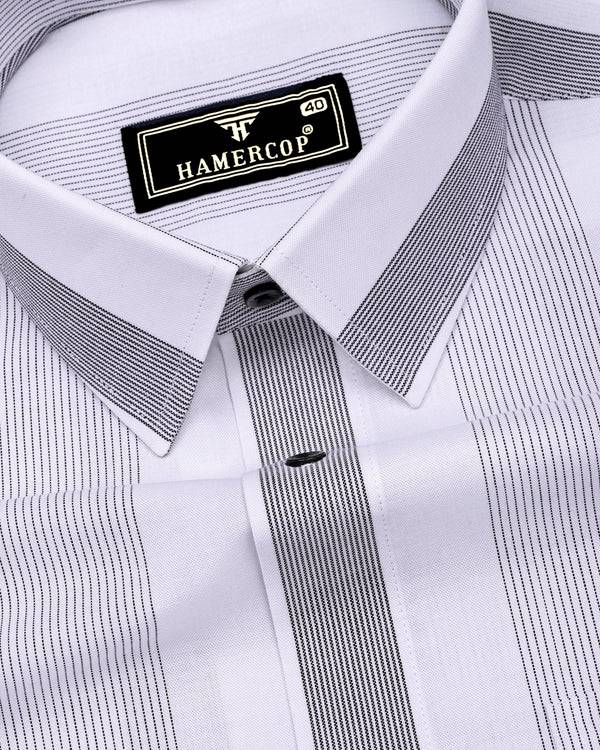 Breez White With Black Stripe Oxford Cotton Shirt