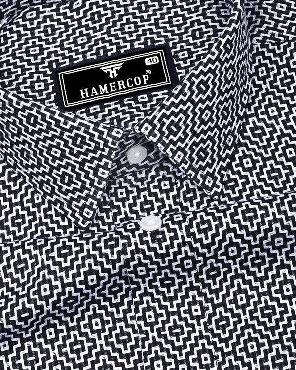 Truxton Black With White Dobby Textured Cotton Shirt