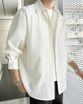 Full Sleeve Imported Waffle Men’s White Shirt