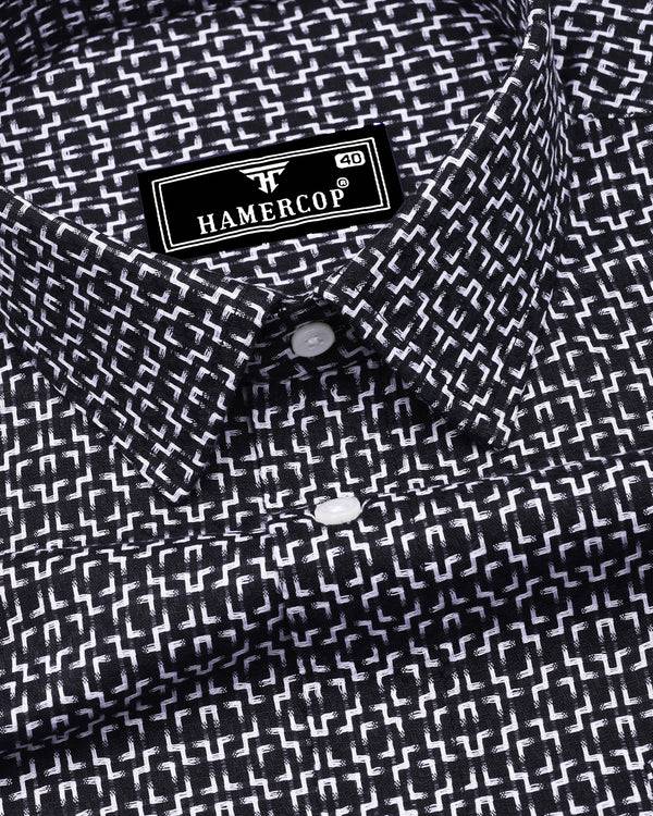 Swinford Black With White Dobby Textured Cotton Shirt