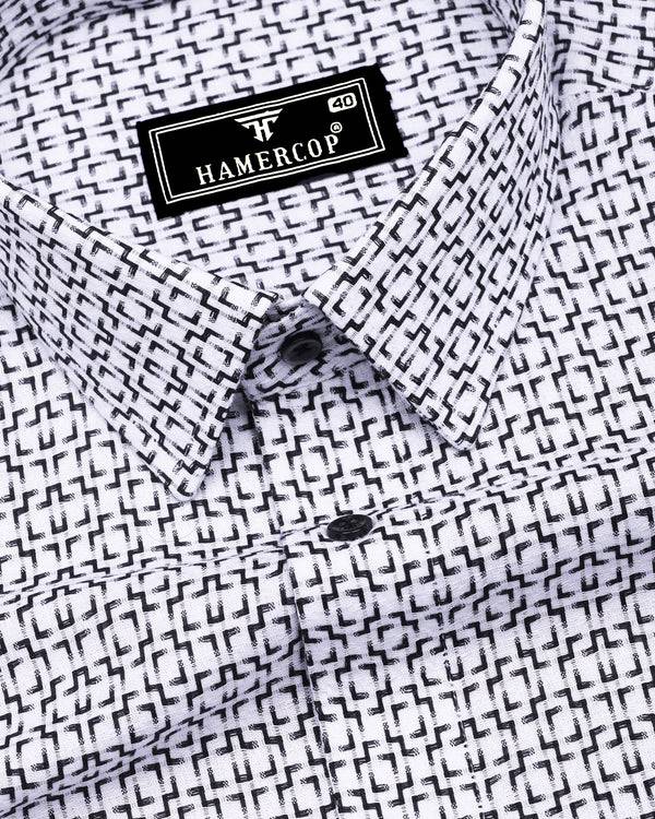 Swinford White With Black Dobby Textured Cotton Shirt