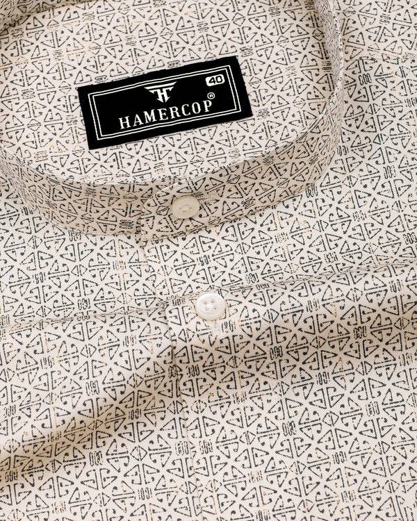 Confer Cream With Green Printed Cotton Shirt