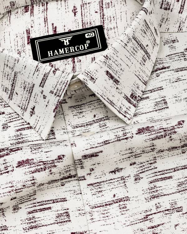Hampy Off White With Purple Printed Cotton Shirt