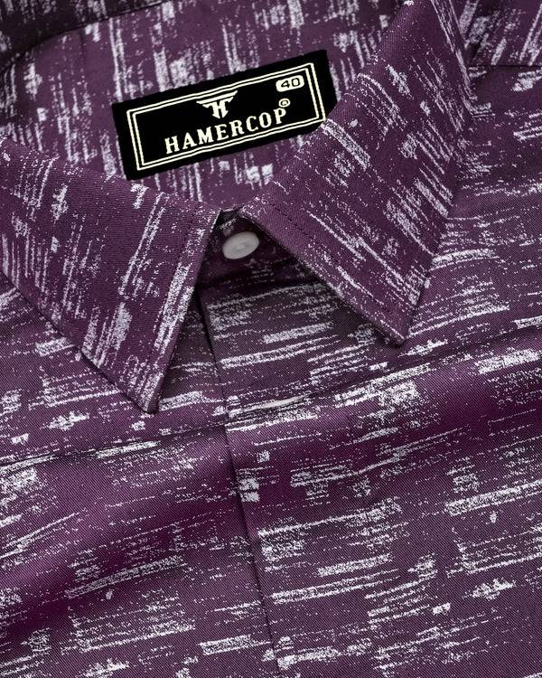 Hampy Purple With White Printed Cotton Shirt